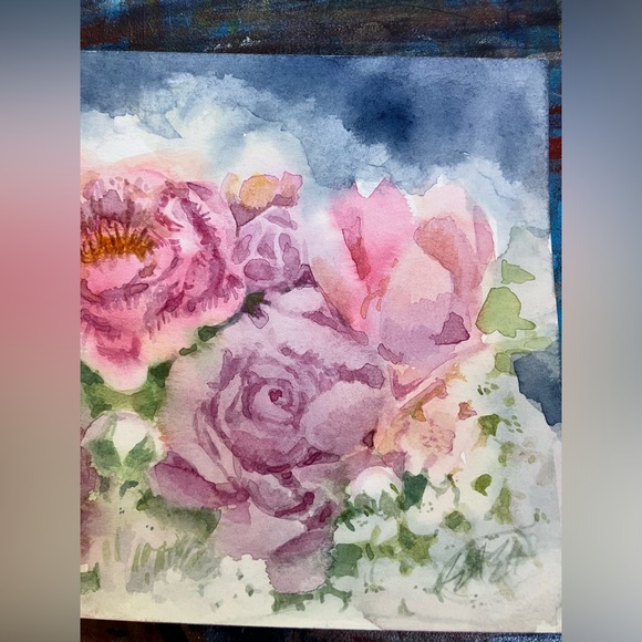 Floral Watercolor Painting Original Art Flower Bouquet Still Life home Decor - Picture 3 of 5